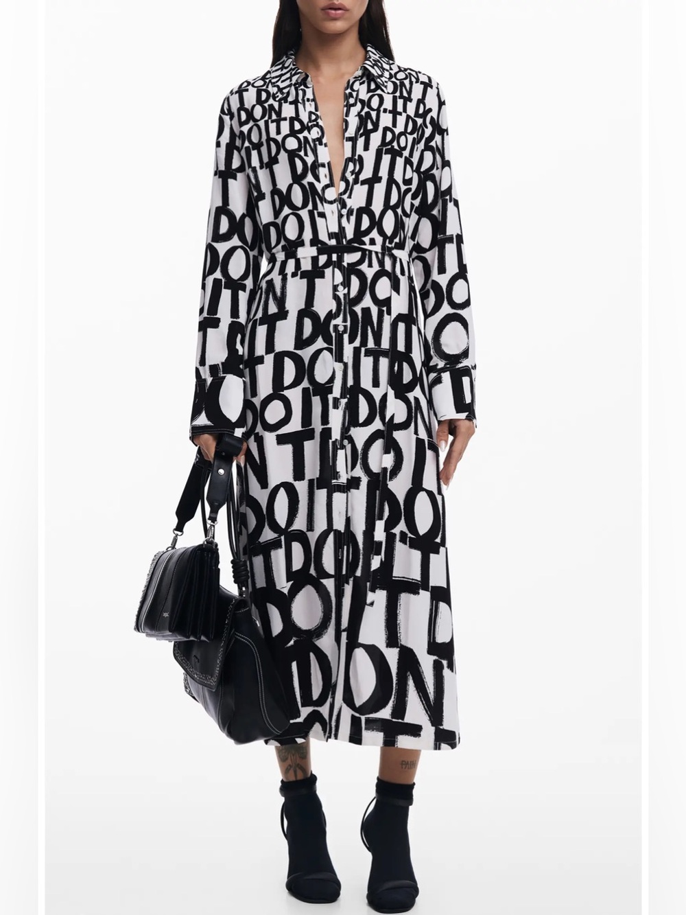 Desigual Print Tie Waist Maxi Shirtdress